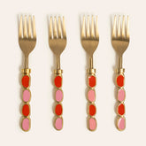 Steel - Brass Flatware Set Red - Pink