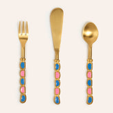 Steel - Brass Flatware Set Pink - Blue