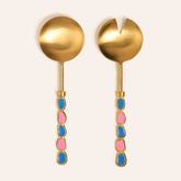 Steel - Brass Salad Serving Set Pink - Blue