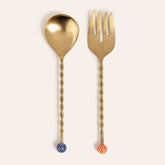 Steel - Brass Salad Serving Set Blue - Orange