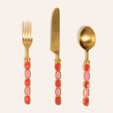Steel - Brass Flatware Set Red - Pink