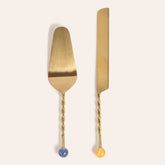 Steel - Brass Serving Set Blue - Yellow