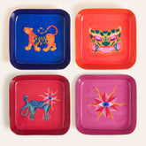 Nanpur Patterned Square Metal Decorative Tray 4 Pcs Set