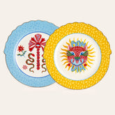 Porcelain Cake Plate Yellow&Blue 7.87 in 2 Pcs Set