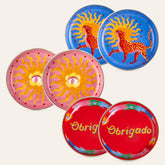 Porcelain Plate Red&Pink&Blue 3.94 in 6 Pcs Set