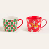 Porcelain Mug Green&Red 12.2 fl oz 2 Pcs Set