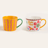 Porcelain Mug Yellow&White 12.2 fl oz 2 Pcs Set