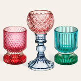 Glass Candle Holder and Decorative Object Multicolor Small 3 Pcs Set