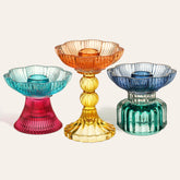 Glass Candle Holder and Decorative Object Multicolor Large 3 Pcs Set