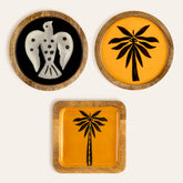 Mango Tree Tray and Coaster Black&Yellow 3 Pcs Set