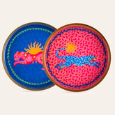 Metal Decorative Tray Blue&Pink Small 5.91x5.91x0.79 in 2 Pcs Set