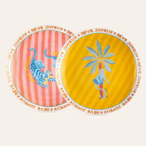 Porcelain Cake Plate Pink&Yellow 8.27 in 2 Pcs Set