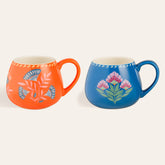 Porcelain Mug Blue&Orange 13.5 fl oz 2 Pcs Set